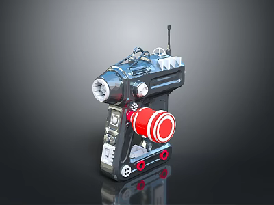 Futuristic Sci Fi Toy Blaster With Silver Body Red Circular Component And Antenna 3d model