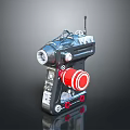 Futuristic Sci Fi Toy Blaster With Silver Body Red Circular Component And Antenna