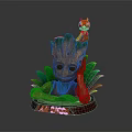 Sitting Groot Statue With Small Red Creature On Green Leaf Base Featuring I AM GROOT 3d model