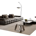 Modern Black Leather Sofa And Coffee Table Set With Cushions Floor Lamp And Accent Chair