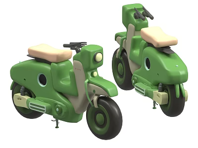 Two Green Scooters With Beige Seats And Smooth Round Body Design Details 3d model