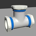 Silver Metal Pipe Tee Fitting With Blue Rings And Hexagonal Top Design