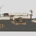 Modern Sofa Set With Wooden Coffee Tables Accent Chair And Decorative Plants On Rug