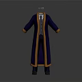 Dark Blue Long Coat With Orange Trim And Suit And Tie Underneath