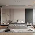 Modern Bedroom Interior Design With Bed Nightstands Floor Lamp Wardrobe And Blinds