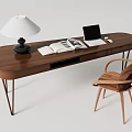 Modern Wooden Desk With Walnut Finish Lamp Open Book Laptop And Chair