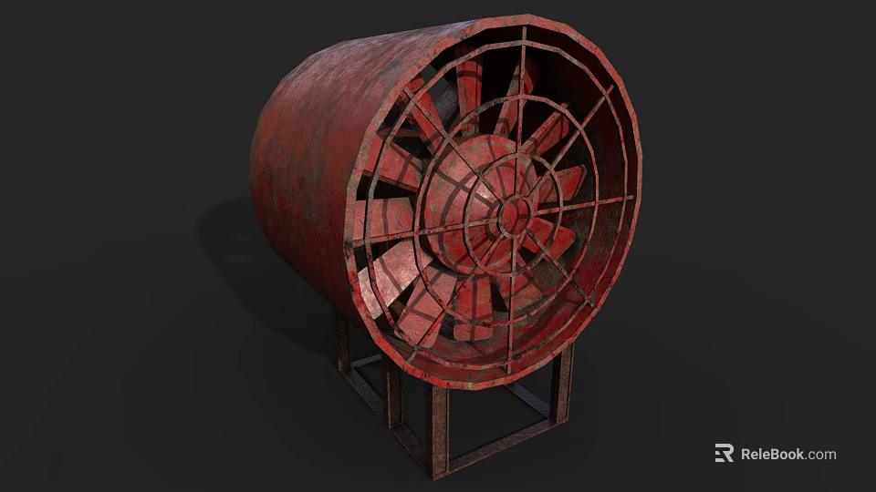 Rusty Red Industrial Air Conditioner Fan With Metal Frame And Stand Base 3d model 