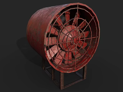 Rusty Red Industrial Air Conditioner Fan With Metal Frame And Stand Base 3d model