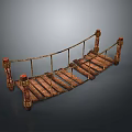 Wooden Garden Bridge With Rustic Rope Railings And Decorative Support Posts