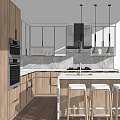 Modern Kitchen Interior Featuring Wooden Cabinets Island Countertop And Pendant Lights