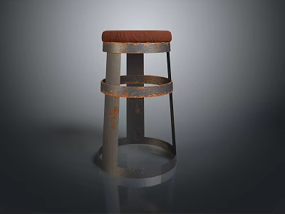 Industrial Style Public Chair With Metal Frame Red Padded Seat And Ring Design 3d model