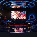 Modern Bar Interior Design With Neon Lights Large Screen Circular Decorations And Tables 3d model