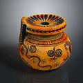 Handcrafted Decorative Ceramic Jar With Vibrant Painted Patterns Spiral Designs On Floral Rim