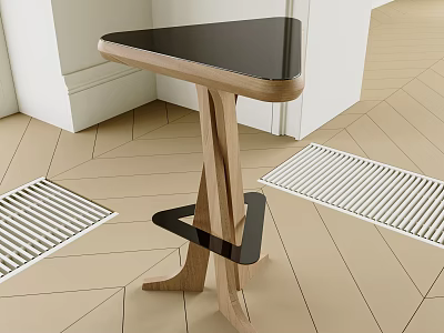Modern Bar Stool With Black Glass Top And Wooden Frame On Geometric Patterned Floor 3d model
