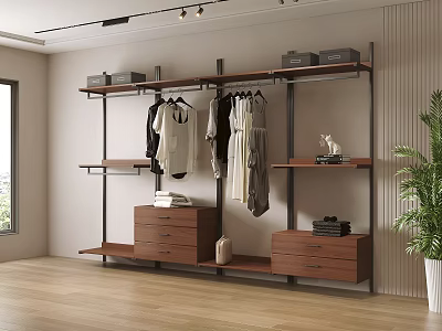 Modern Interior Storage Rack With Hanging Clothes Storage Boxes And Drawer Cabinet 3d model