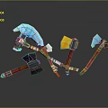 3D Rendered Axe Weapons In Various Colors With Wooden And Metal Parts
