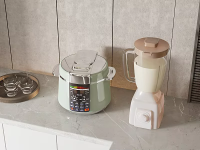 Modern Kitchen Countertop With Electric Pressure Cooker And Blender Appliances 3d model
