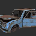 Old Rusty Car With Open Doors Damaged Hood And Weathered Body