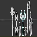 Various Black Long Handled Weapons With Intricate Spiked Designs And Different Styles 3d model