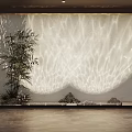 Feature Wall Design With Textured Light Pattern Bamboo Plant And Stones Interior 3d model