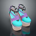 Fashionable Platform Sandals with Teal Purple Snake Print Straps and Thick Stylish Soles
