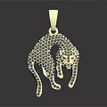 Gold Leopard Pendant Encrusted with Black Diamonds and Red Eye Gems