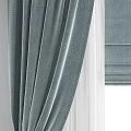 Soft Blue Curtains With Roman Blind For Window Natural Light 3d model
