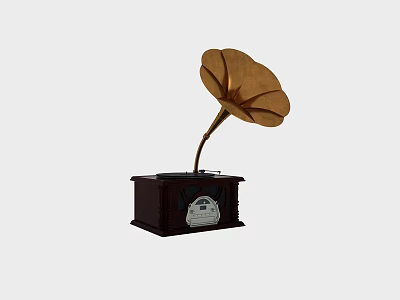 Retro Vintage Gramophone With Classic Horn Wooden Base And Vinyl Record Player 3d model