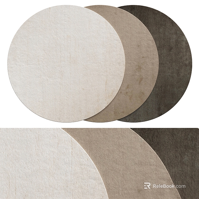 Round Rugs in Neutral Beige Gray Cream Tones Textured Fabric for Living Room Decor 3d model 