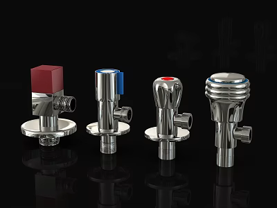 Stainless Steel Plumbing Valves With Colorful Red Blue Silver Top Handles 3d model