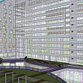 Modern Office Building With Glass Facade Green Landscaping And Urban Road Features