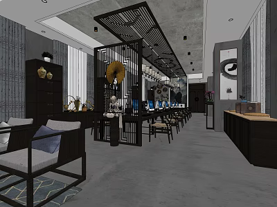 Modern Public Office Area With Wooden Furniture And Spacious Layout Design 3d model