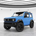 Blue Suzuki Jimny Compact SUV With Roof Rack And Black Wheels In Modern Indoor Showroom