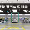 New Energy Vehicle Training Store With Green Lifts White Car And Workshop Equipment