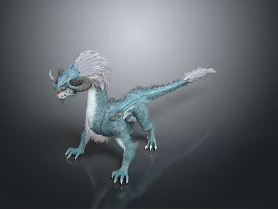 Game Movie Character Light Blue Dragon With White Mane And Sharp Claws 3d model