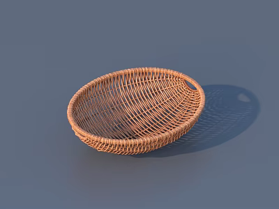 Brown Woven Oval Storage Basket With Open Design On Gray Background 3d model