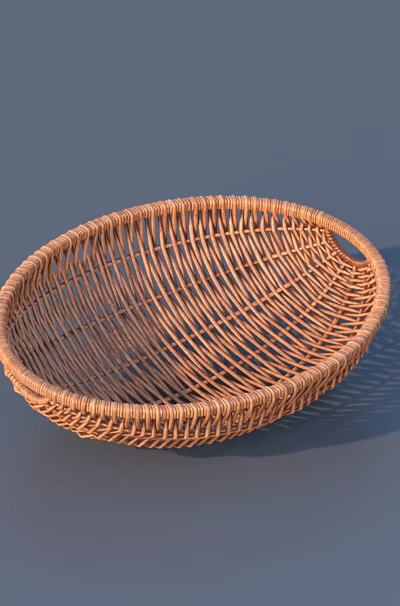 Brown Woven Oval Storage Basket With Open Design On Gray Background 3d model