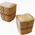 Beige Upholstered Sofa Stools With Quilted Diamond Pattern And Straps For Living Room