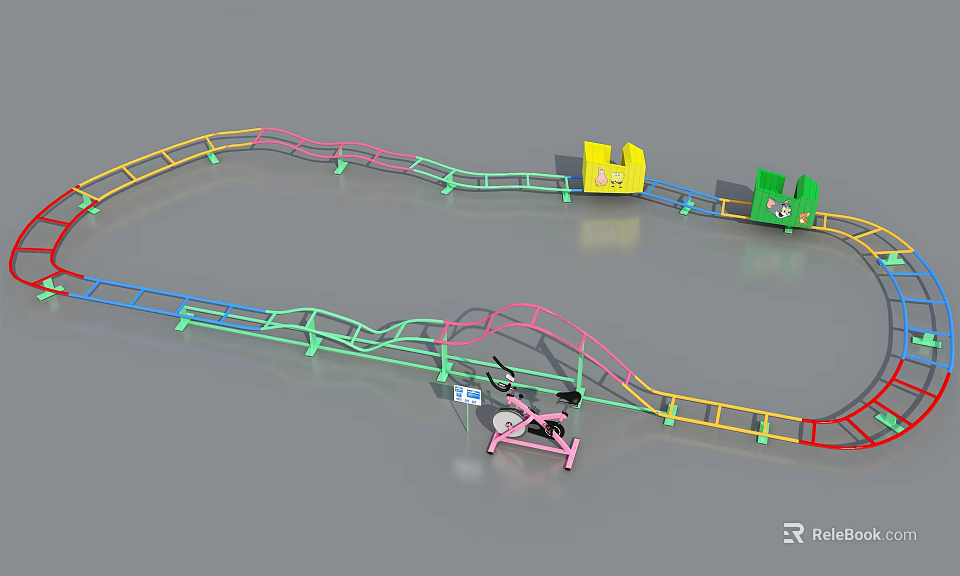 Colorful Children's Play Equipment With Curved Track And Small Train Cars 3d model 