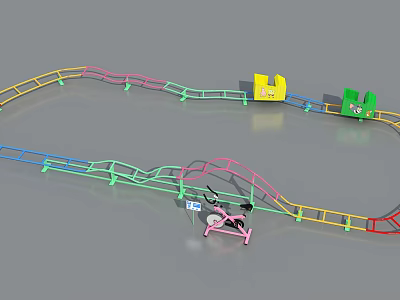 Colorful Children's Play Equipment With Curved Track And Small Train Cars 3d model