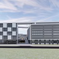 Modern School Building With White Gray Exterior Large Glass Windows Corridor And Lawn Area