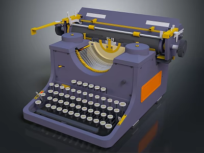 Vintage Typewriter With Purple Body Yellow Accents Orange Panel Classic Design And Mechanical Keyboard 3d model
