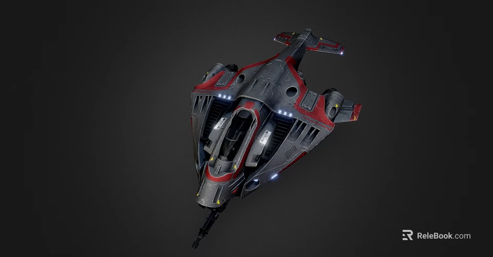 Futuristic Sci Fi Aircraft With Sleek Red Gray Design Illuminated Cockpit And Advanced Weaponry 3d model 