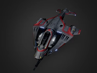 Futuristic Sci Fi Aircraft With Sleek Red Gray Design Illuminated Cockpit And Advanced Weaponry 3d model