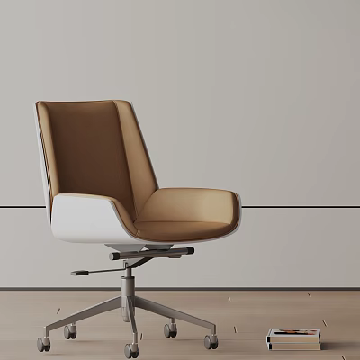 Modern Brown And White Leather Office Chair With Adjustable Swivel Metal Base 3d model