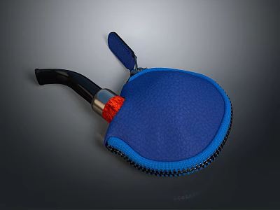Blue Zippered Pouch With Black Handle And Red Brush Head For Daily Use 3d model