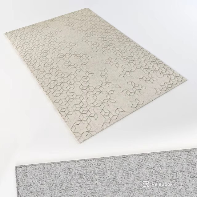 Soft Square Rug With Beige Hexagon Geometric Pattern For Living Room Decor 3d model
