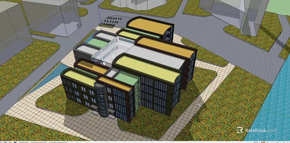 Modern Cultural Center Architectural Design With Unique Roof And Green Surroundings 3d model 