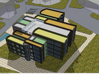 Modern Cultural Center Architectural Design With Unique Roof And Green Surroundings 3d model
