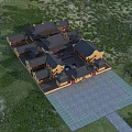 Ancient Chinese Architecture Traditional Courtyard Complex With Classic Roof Design Yellow Walls And Green Landscape